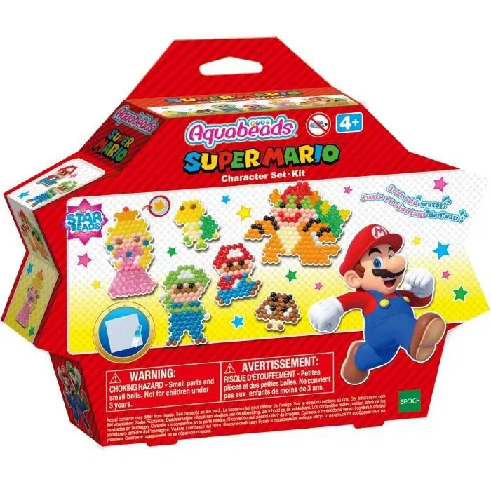 Aquabeads Super Mario - Kit de créativité avec 690 perles à eau, plateau et motifs personnages (Mario, Luigi, Peach, Bowser)