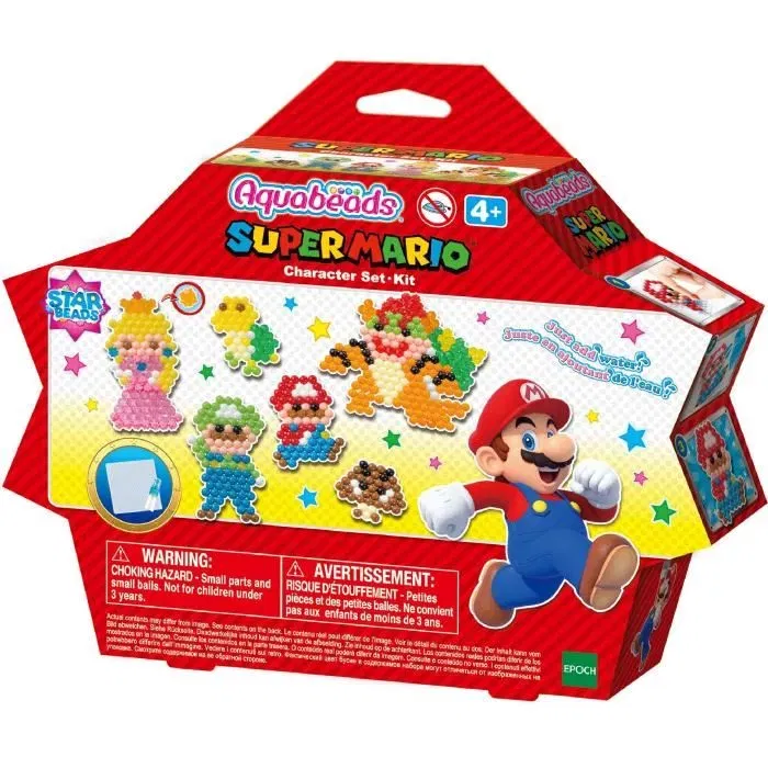 Aquabeads Super Mario - Kit de créativité avec 690 perles à eau, plateau et motifs personnages (Mario, Luigi, Peach, Bowser)