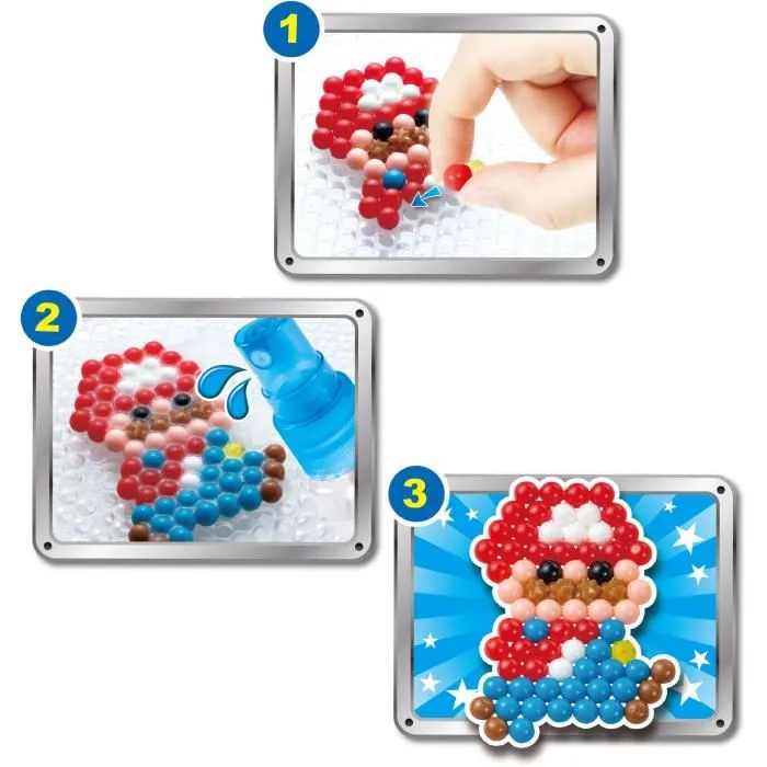 Aquabeads Super Mario - Kit de créativité avec 690 perles à eau, plateau et motifs personnages (Mario, Luigi, Peach, Bowser)