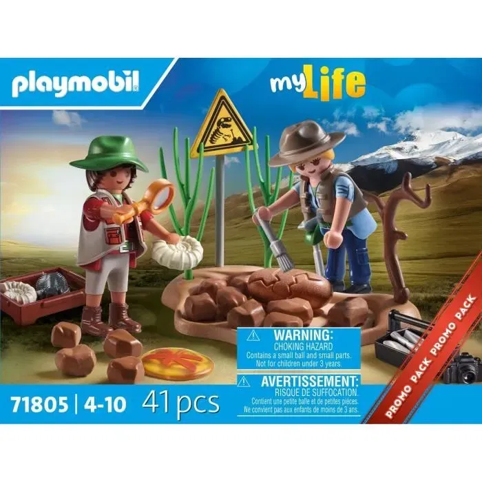 PLAYMOBIL 71805 - Chercheurs et site paléontologique My Life avec fossiles et dinos, jouet construction 41 pièces, à partir de 4 ans