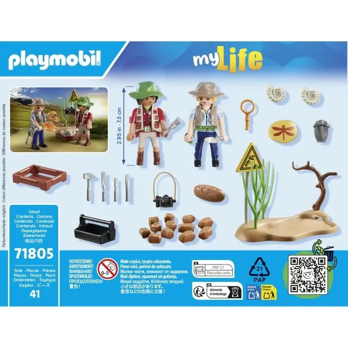 PLAYMOBIL 71805 - Chercheurs et site paléontologique My Life avec fossiles et dinos, jouet construction 41 pièces, à partir de 4 ans
