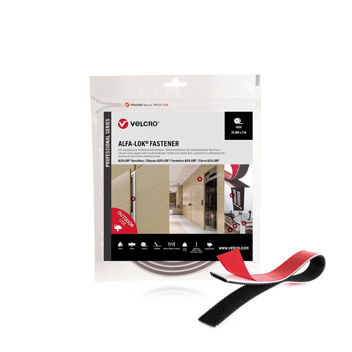 Ruban adhésif double face Velcro alfa-lok Noir 25 mm x 3 m Ruban adhésif double face Velcro alfa-lok Noir 25 mm x 3 m