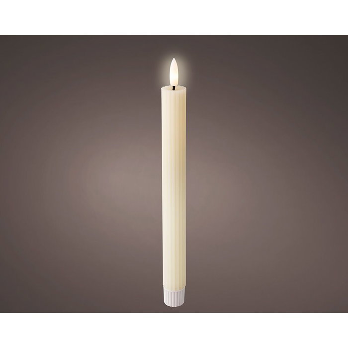 Lumineo Bougie LED en cire beige effet flamme 2,2 x 24,5 cm, pack de 2, lumière chaude, minuterie Lumineo Bougie LED en cire beige effet flamme 2,2 x 24,5 cm, pack de 2, lumière chaude, minuterie