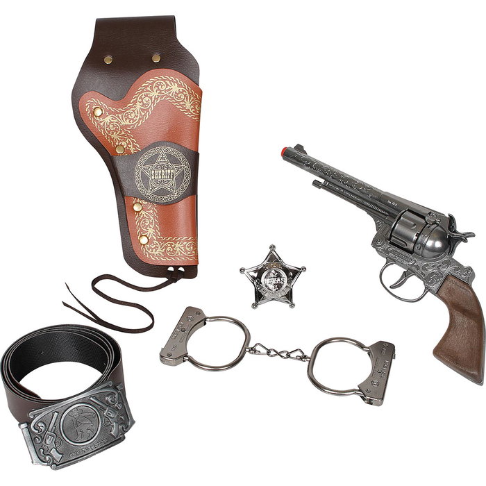 Gonher Set Revolver Cowboy 235/0 - Pistolet métal, cartouchière avec ceinture, menottes et étoile de shérif - Utilise fulminants 12 coups Gonher Set Revolver Cowboy 235/0 - Pistolet métal, cartouchière avec ceinture, menottes et étoile de shérif - Utilise fulminants 12 coups