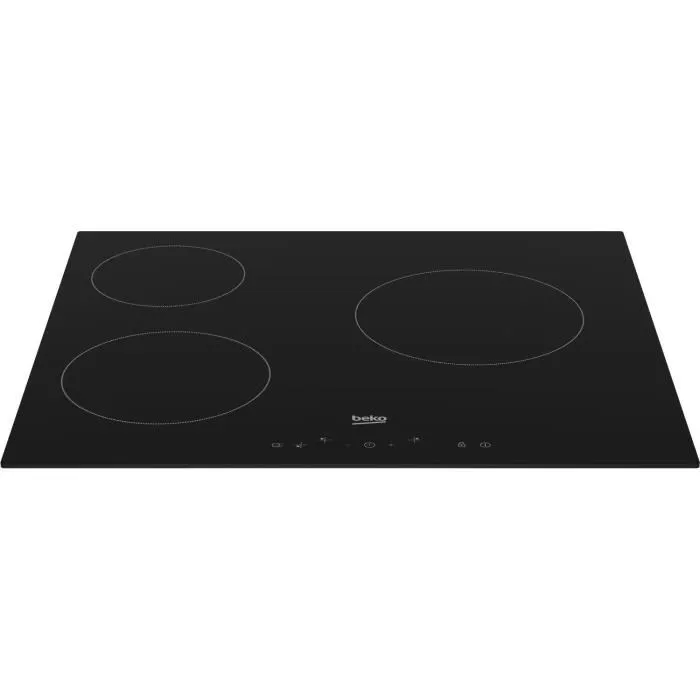 Beko HIC63400 - Table de cuisson vitrocéramique 3 foyers 60 cm - Commande tactile avec 9 niveaux de puissance