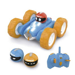 Voiture radio commandée junior acrobatique avec lumières et sons, émetteur 2.4GHz, batterie 3.7V, dimensions 16x16x7 cm