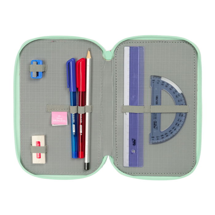 Trousse Scolaire avec Accessoires Disney Princess Bloom Rose Aigue marine 12,5 x 19,5 x 5,5 cm 37 Pièces