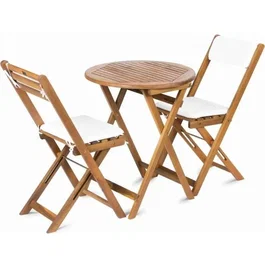 Fieldmann FDZN 4003-T - Set de balcon Carol avec table ronde en acacia 60 cm et 2 chaises pliantes avec coussins pour extérieur