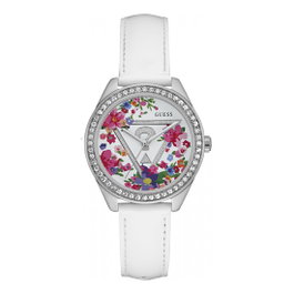 Guess W0905L1 - Montre analogique femme avec bracelet en cuir blanc