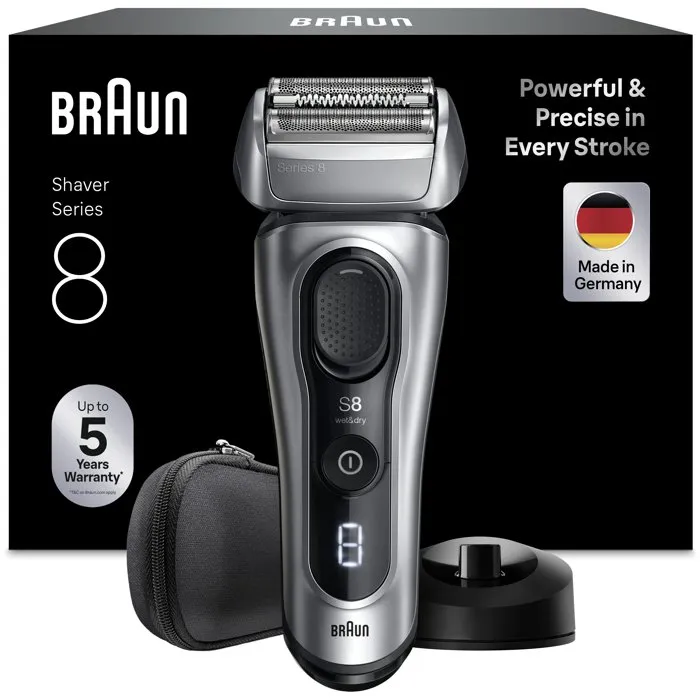 Braun Series 8 - Rasoir électrique - Noir - Technologie 4+1 avec tête de précision et tondeuse - Autonomie 60 min - Charge rapide 5 min - Système SensoAdapt