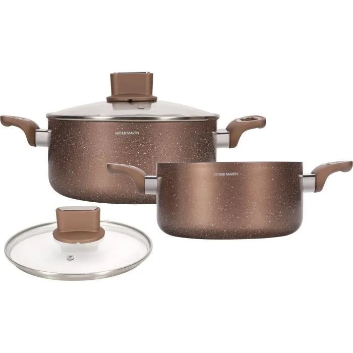 Arthur Martin Set de 2 marmites induction AM9820, 20 et 24 cm, aluminium avec revêtement antiadhésif et couvercles en verre, compatible tous feux Arthur Martin Set de 2 marmites induction AM9820, 20 et 24 cm, aluminium avec revêtement antiadhésif et couvercles en verre, compatible tous feux
