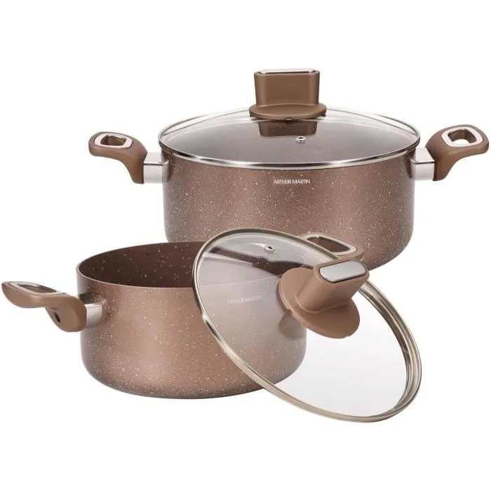 Arthur Martin Set de 2 marmites induction AM9820, 20 et 24 cm, aluminium avec revêtement antiadhésif et couvercles en verre, compatible tous feux Arthur Martin Set de 2 marmites induction AM9820, 20 et 24 cm, aluminium avec revêtement antiadhésif et couvercles en verre, compatible tous feux