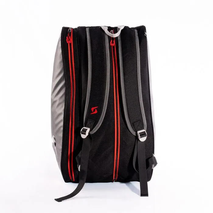 Siux Sac de padel Pulse 37 L Noir avec bordures grises et coutures rouges pour 1 à 2 raquettes