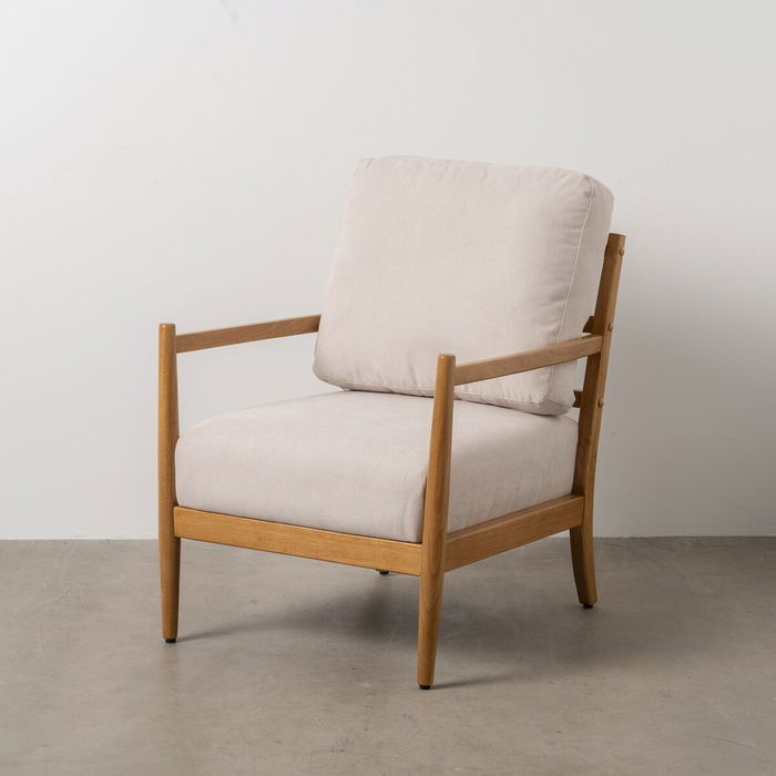 Fauteuil Beige Naturel Bois d'hévéa Bois MDF Foam 100 % polyester 65 x 71 x 88 cm