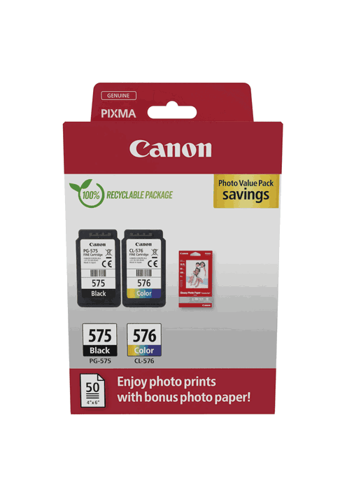 Canon Cartouche d'encre 5438C004 PG-575 / CL-576 - Pack de 4 couleurs : Noir, Cyan, Magenta, Jaune Canon Cartouche d'encre 5438C004 PG-575 / CL-576 - Pack de 4 couleurs : Noir, Cyan, Magenta, Jaune