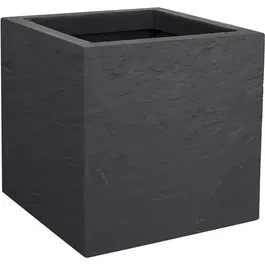 Pot de fleurs carré EDA Volcania Up 21 L, décor pierre gris anthracite, 29.5 x 29.5 x H 29.5 cm, pour intérieur et extérieur