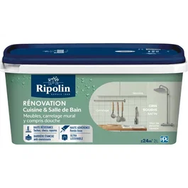 Ripolin - Peinture rénovation cuisine et salle de bain satinée - Gris souris - 2 litres - Haute résistance aux taches et lessivable