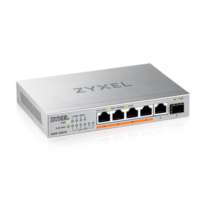 Zyxel XMG-105HP Switch 6 Ports 5x 2.5G PoE 70W 1x SFP+ 10G Non Géré Argent Réf. EU0101F Zyxel XMG-105HP Switch 6 Ports 5x 2.5G PoE 70W 1x SFP+ 10G Non Géré Argent Réf. EU0101F