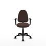 Chaise de bureau Aýna avec mécanisme de contact permanent de base, revêtue de simili cuir marron foncé. Équipée d'une base en polyamide noir, d'accoudoirs 1D et de roulettes en nylon de 50 mm
