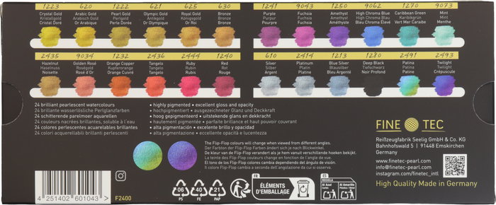 Finetec Set d'aquarelles nacrées Colourful, 24 couleurs Finetec Set d'aquarelles nacrées Colourful, 24 couleurs