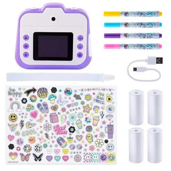 Canal Toys Appareil Photo Instantané Creator CLK 056 - Violet - Impression +250 Photos, Vidéos, Personnalisation Feutres et Stickers - 4 Couleurs