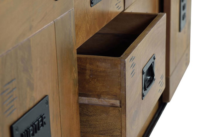 GINER Y COLOMER Buffet en Bois d'Acacia et Métal Style Industriel 2 Portes Coulissantes 6 Tiroirs Dimensions 80 x 190 x 45 cm Couleur Naturel