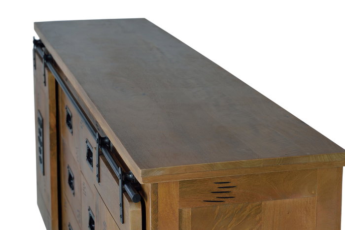 GINER Y COLOMER Buffet en Bois d'Acacia et Métal Style Industriel 2 Portes Coulissantes 6 Tiroirs Dimensions 80 x 190 x 45 cm Couleur Naturel