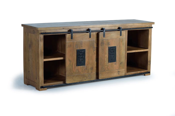 GINER Y COLOMER Buffet en Bois d'Acacia et Métal Style Industriel 2 Portes Coulissantes 6 Tiroirs Dimensions 80 x 190 x 45 cm Couleur Naturel