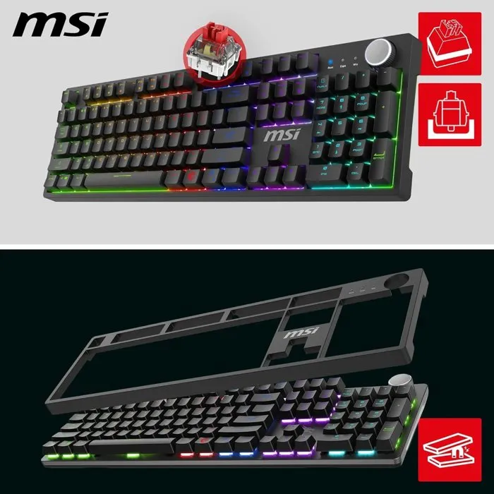 MSI FORGE GK320 Clavier Gamer Filaire Mécanique Red RGB Noir - Format Standard
