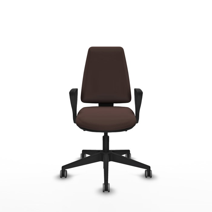 Chaise Elche Asynchrone Cuir écologique Marron foncé Base pyramidale noire Accoudoirs fixes Sans appui-tête Roulettes 65mm pour moquette Chaise Elche Asynchrone Cuir écologique Marron foncé Base pyramidale noire Accoudoirs fixes Sans appui-tête Roulettes 65mm pour moquette