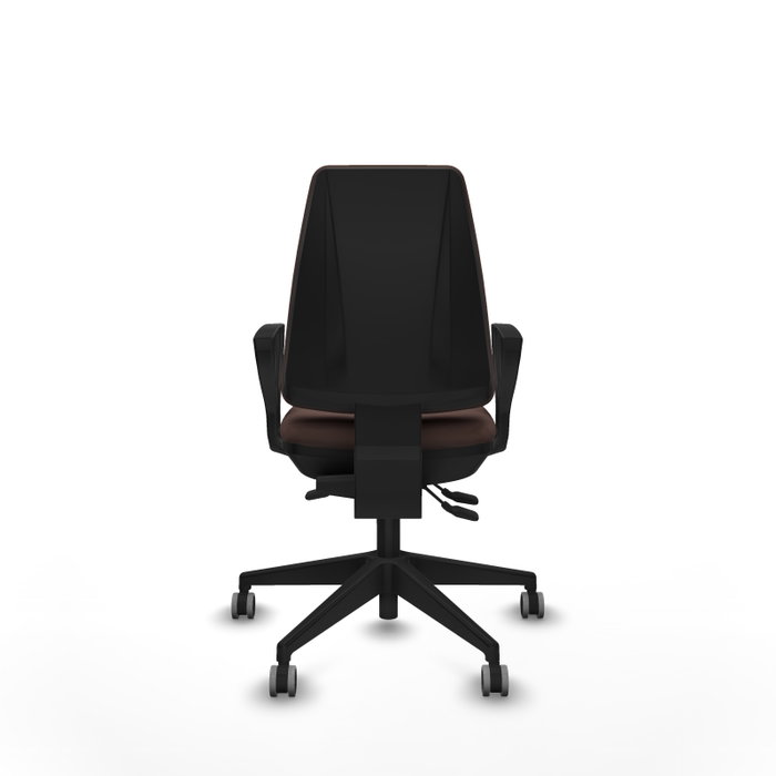 Chaise Elche Asynchrone Cuir écologique Marron foncé Base pyramidale noire Accoudoirs fixes Sans appui-tête Roulettes 65mm pour moquette Chaise Elche Asynchrone Cuir écologique Marron foncé Base pyramidale noire Accoudoirs fixes Sans appui-tête Roulettes 65mm pour moquette