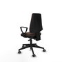 Chaise Elche Asynchrone Cuir écologique Marron foncé Base pyramidale noire Accoudoirs fixes Sans appui-tête Roulettes 65mm pour moquette