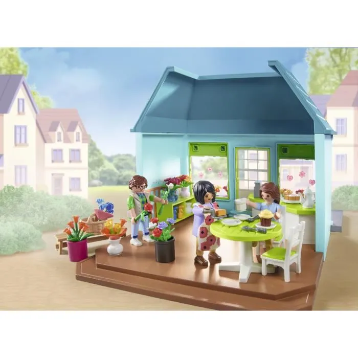 Playmobil 71807 - Boutique de fleuriste et salon de thé My Life La Ville, 220 pièces avec personnages, pour enfants dès 4 ans