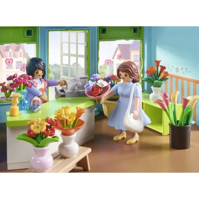 Playmobil 71807 - Boutique de fleuriste et salon de thé My Life La Ville, 220 pièces avec personnages, pour enfants dès 4 ans
