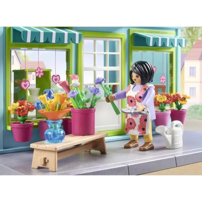 Playmobil 71807 - Boutique de fleuriste et salon de thé My Life La Ville, 220 pièces avec personnages, pour enfants dès 4 ans