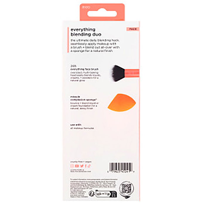 Real Techniques - Ensemble de 2 pinceaux de maquillage tout usage et éponge Miracle Complexion - Kit de mélange pour fond de teint, blush et poudre - UltraPlush sans cruauté