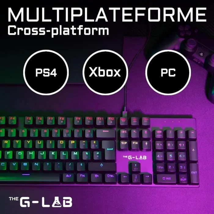 The G-Lab KEYZ CARBON E - Clavier gamer mécanique rétroéclairé RGB - Switch Bleu - Format low profile - Repose-poignet intégré - Version FR - Noir