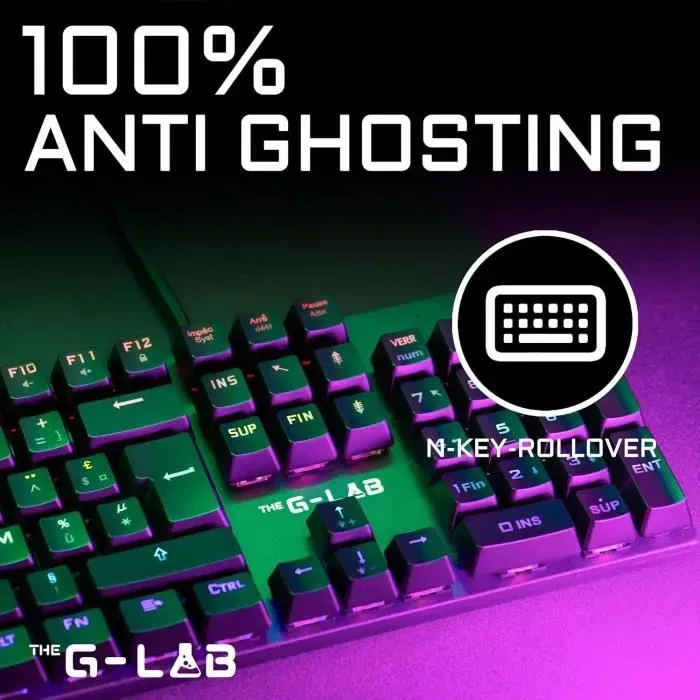 The G-Lab KEYZ CARBON E - Clavier gamer mécanique rétroéclairé RGB - Switch Bleu - Format low profile - Repose-poignet intégré - Version FR - Noir