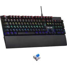 The G-Lab KEYZ CARBON E - Clavier gamer mécanique rétroéclairé RGB - Switch Bleu - Format low profile - Repose-poignet intégré - Version FR - Noir