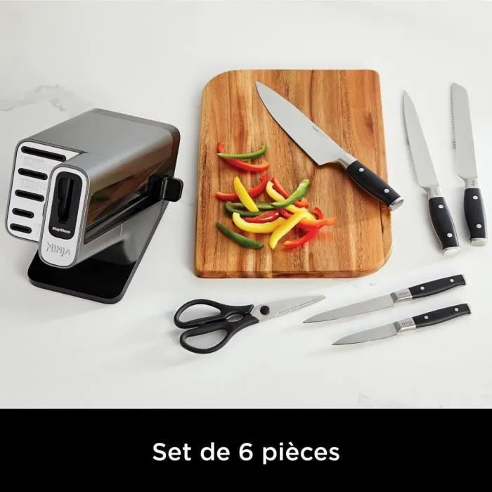 Ninja Foodi StaySharp K32006EU - Set de 6 couteaux avec bloc et aiguiseur intégré