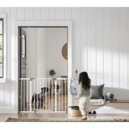 Dreambaby - Barrière de sécurité Liberty, extensible de 126 à 132,5 cm, inclut 2 extensions, Blanche