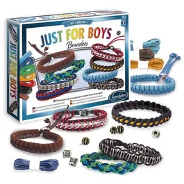 Sentosphere Just for Boys - Kit créatif bijoux pour garçons - Fabrication de bracelets - Cordons cuir, chaîne métal, perles argent - Développe la dextérité - Dès 8 ans