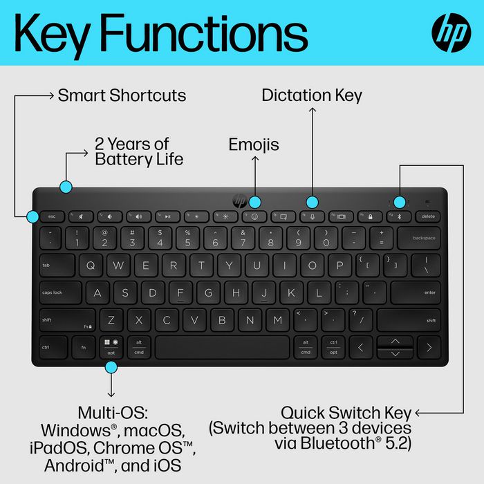 HP HP 350 Clavier Bluetooth multi-périphériques compact Noir