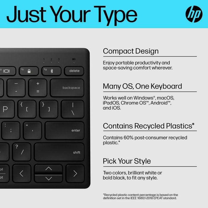 HP HP 350 Clavier Bluetooth multi-périphériques compact Noir