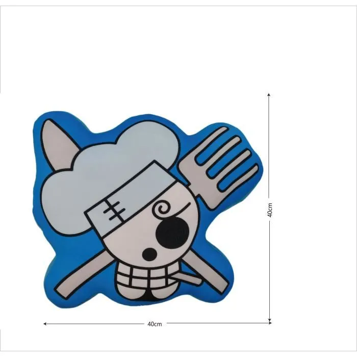 One Piece - Coussin décoratif 3D Microfibre Skull Sanji - Housse personnage de manga - 40 cm - Idée cadeau