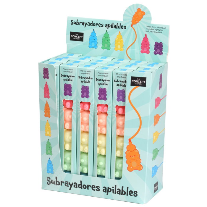 The Concept Factory Jeu de 5 surligneurs empilables ours rose, orange, jaune, vert et bleu