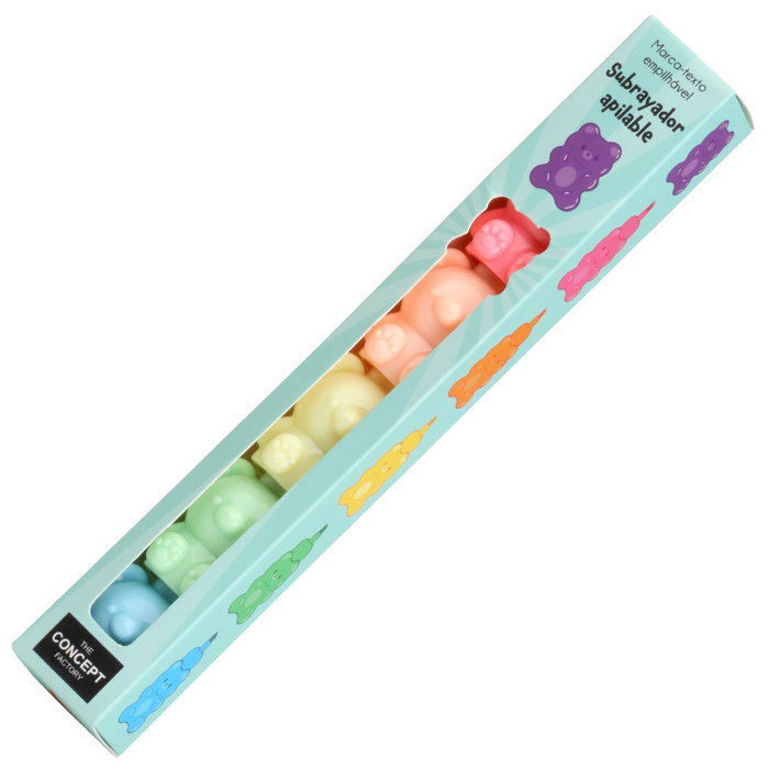 The Concept Factory Jeu de 5 surligneurs empilables ours rose, orange, jaune, vert et bleu