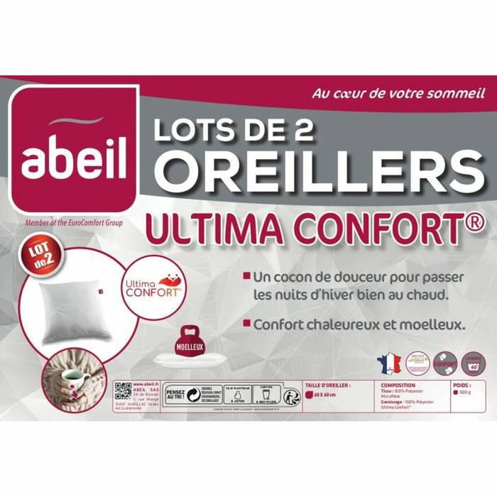Abeil Lot de 2 oreillers Ultima Confort 60 x 60 cm