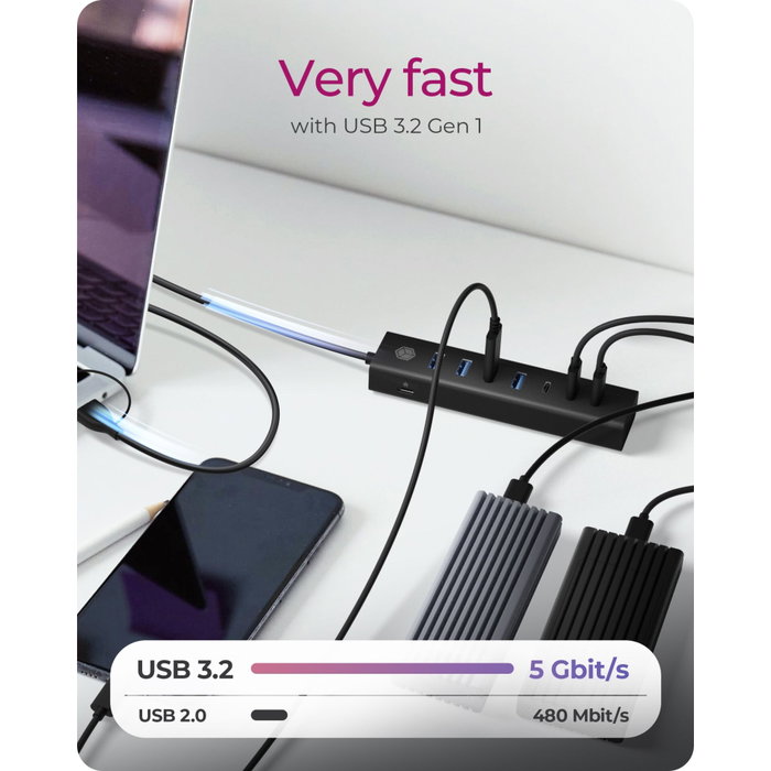 Icy IB-HUB1737-C3 Hub USB 3.2 Gen 1 à 7 ports (4x USB-C, 3x USB-A)