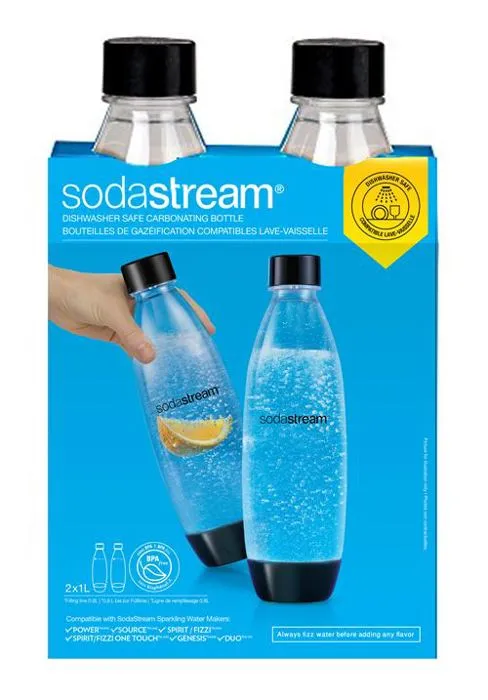 SodaStream Fuse Lot de 2 bouteilles de 1 L en plastique sans BPA compatibles lave-vaisselle pour Soda Maker Duo Spirit One Touch Play Source Power SodaStream Fuse Lot de 2 bouteilles de 1 L en plastique sans BPA compatibles lave-vaisselle pour Soda Maker Duo Spirit One Touch Play Source Power